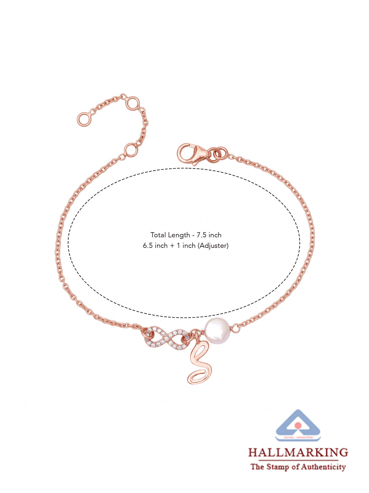Personalised Initial, Infinity & Pearl Rose Gold-Plated Bracelet
