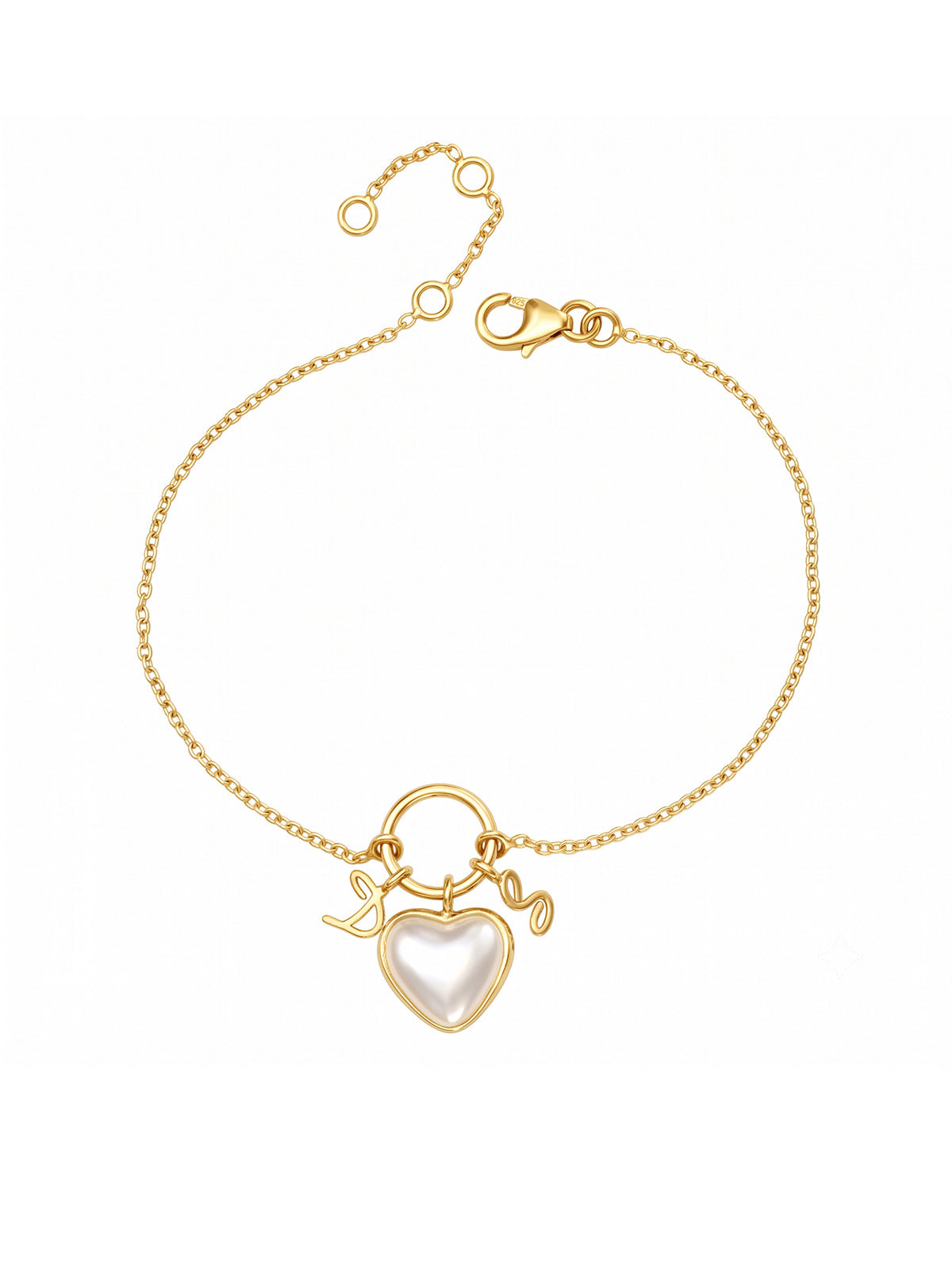 Gold Pearl Heart Ring Charm Bracelet