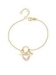 Gold Pearl Heart Ring Charm Bracelet