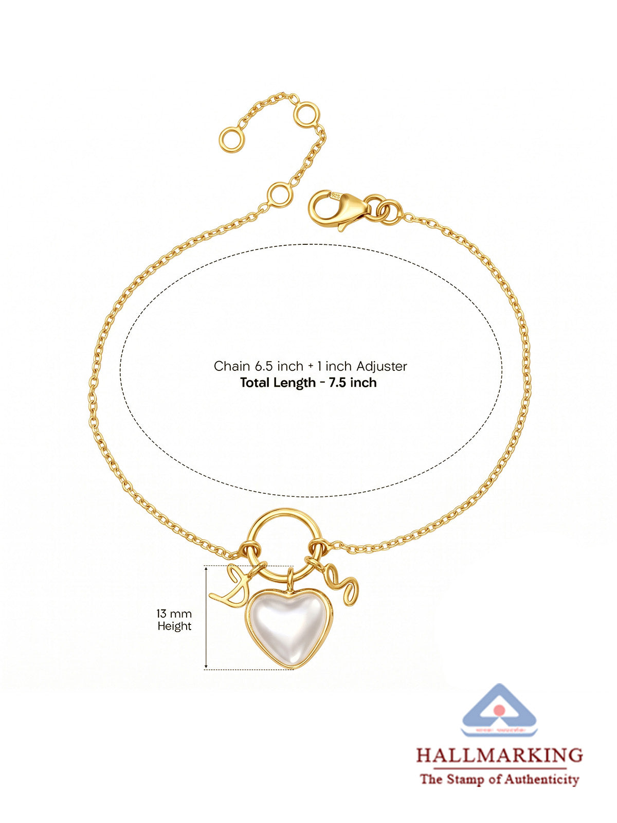 Gold Pearl Heart Ring Charm Bracelet