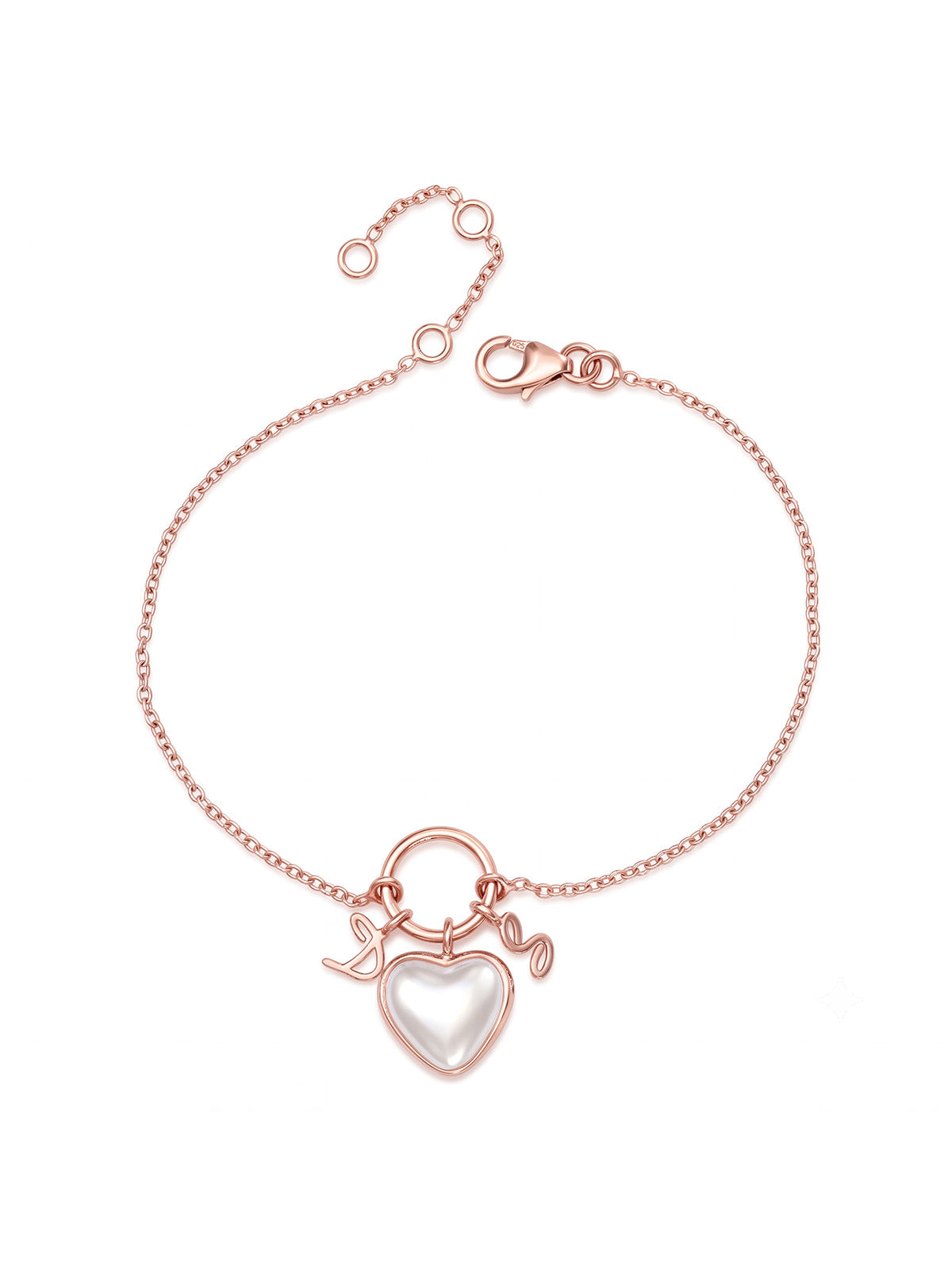 Rose Gold Pearl Heart Charm Bracelet
