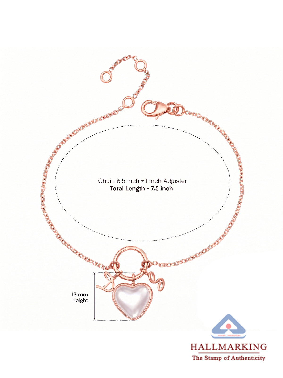 Rose Gold Pearl Heart Charm Bracelet