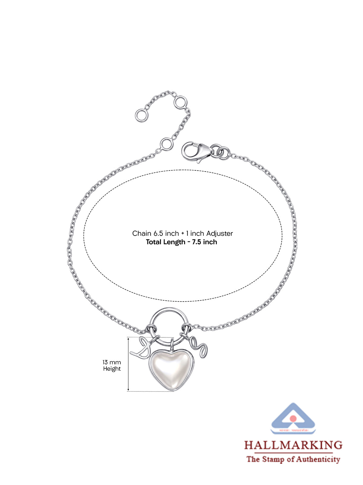 Personalized Pearl Heart Charm Bracelet