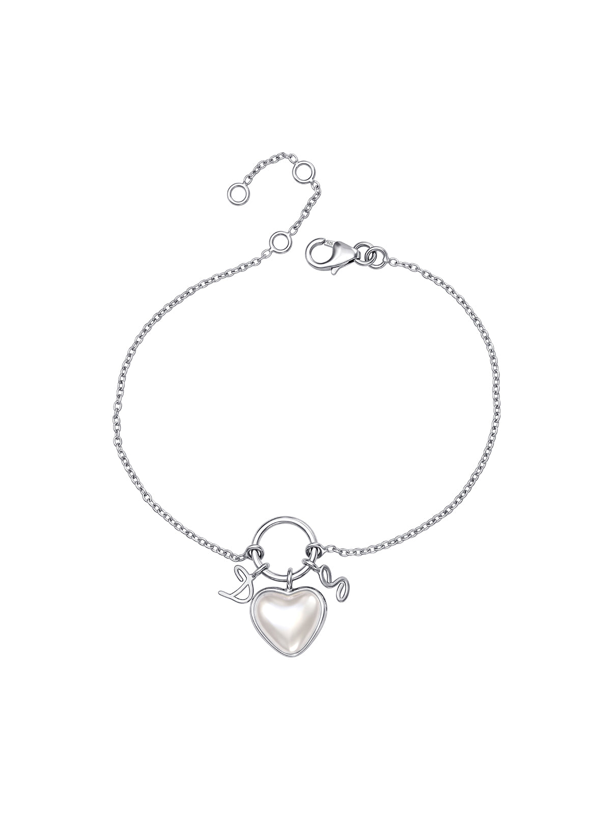 Personalized Pearl Heart Charm Bracelet