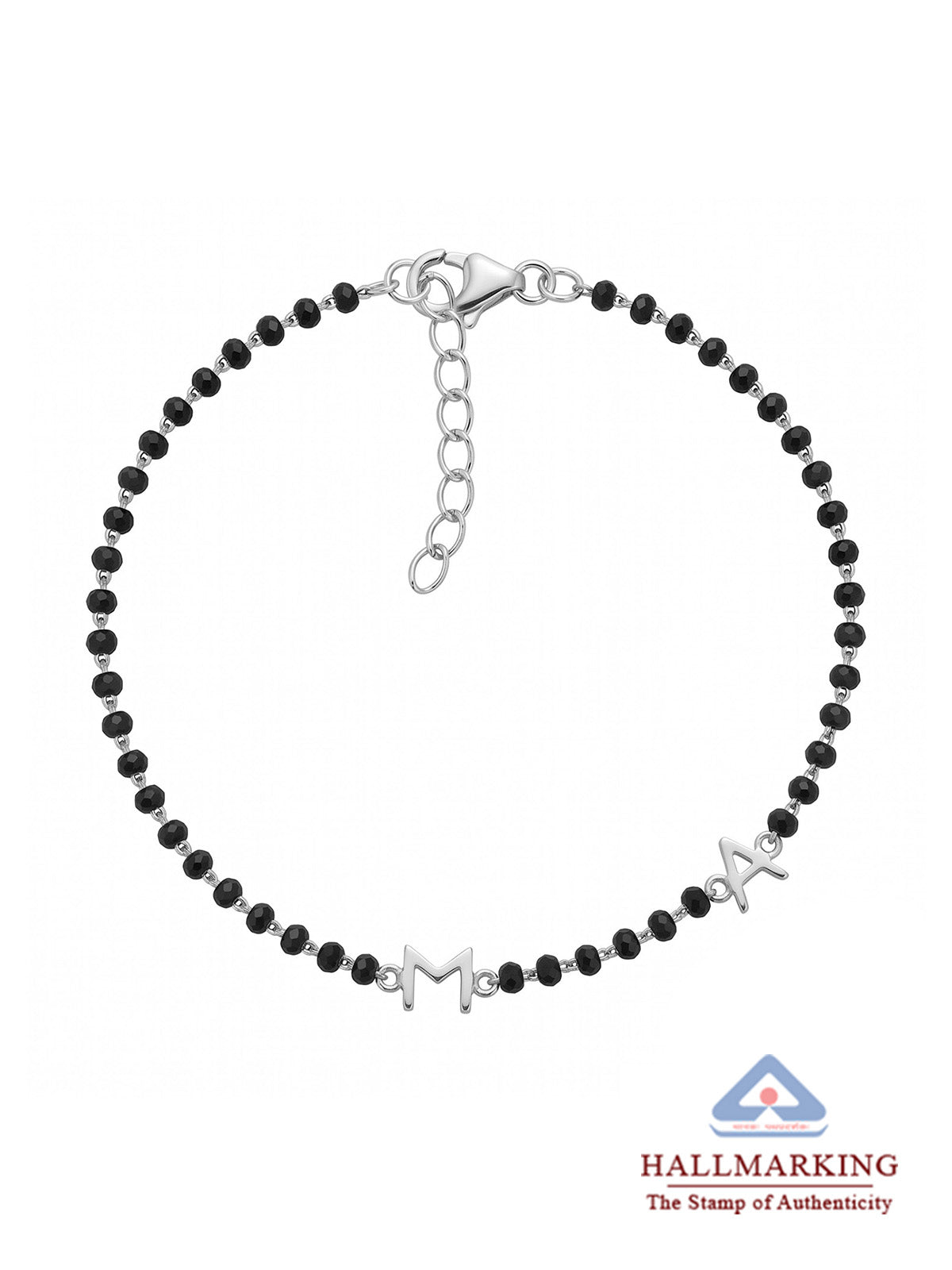 Black Beaded Initial Charm Bracelet
