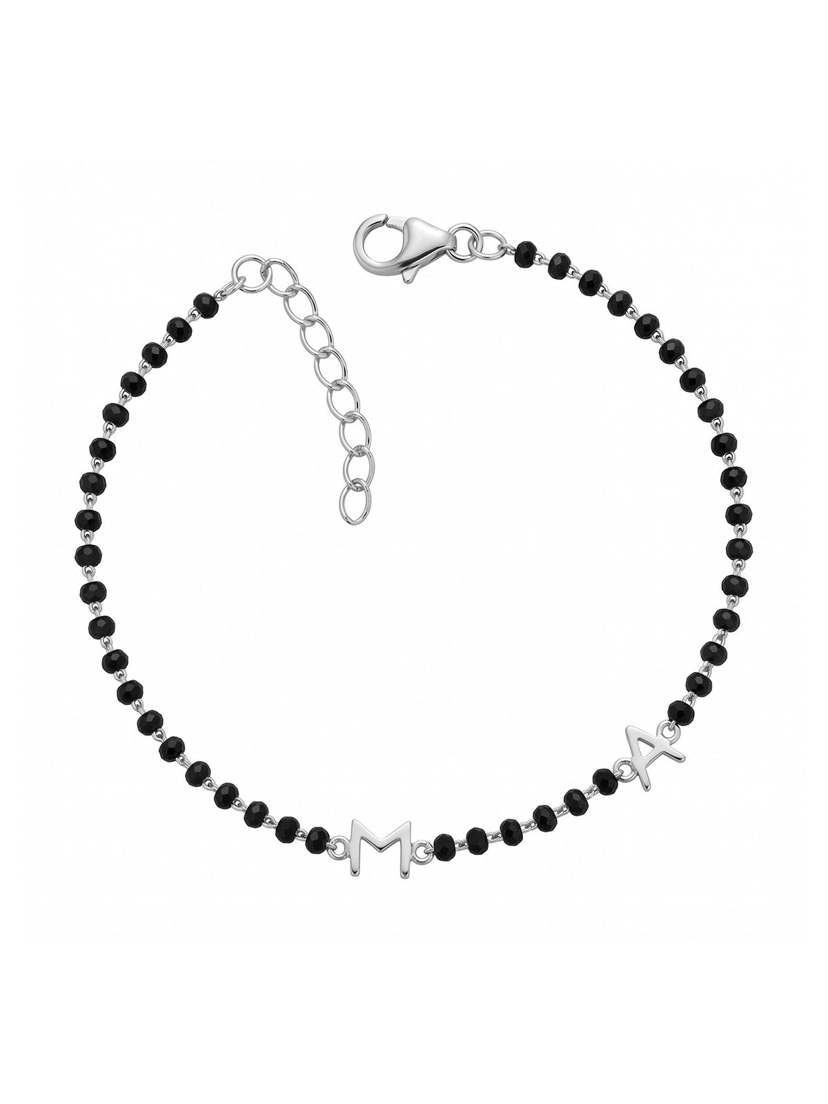 Black Beaded Initial Charm Bracelet