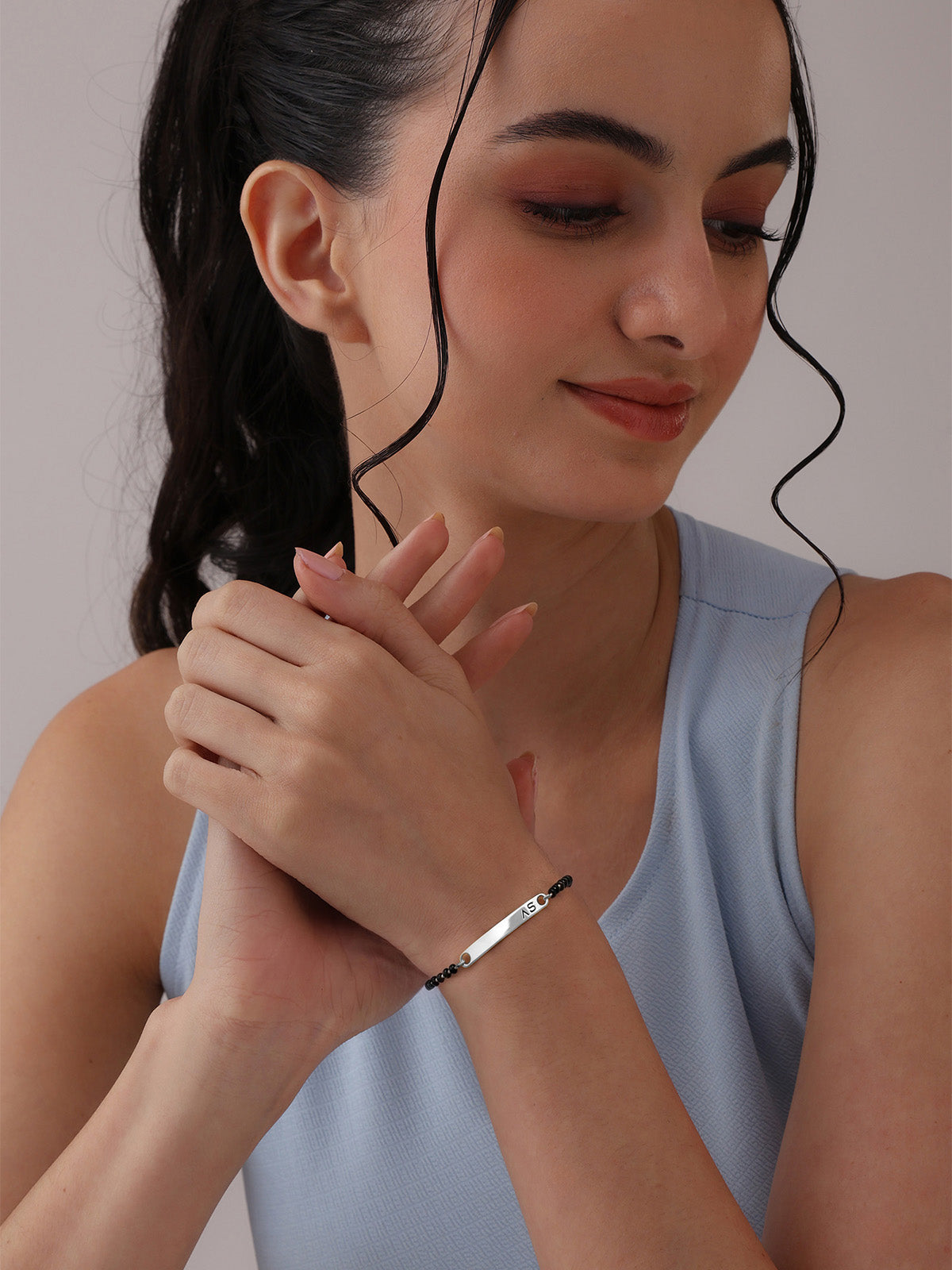 Personalised Rhodium Mangalsutra Bracelet
