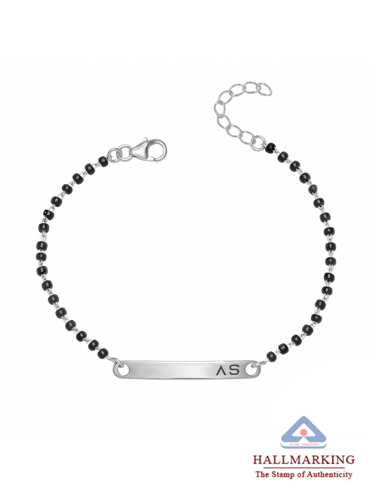 Black Beaded ID Plate Bracelet