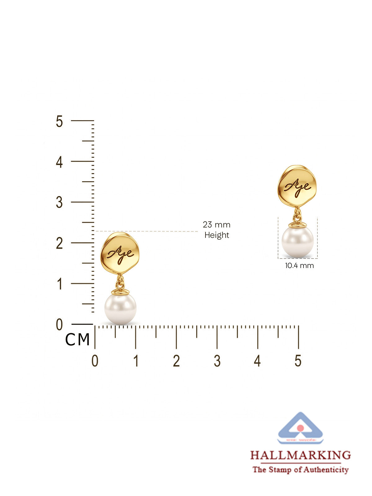 Gold Pearl Engraved Disc Drop Earrings