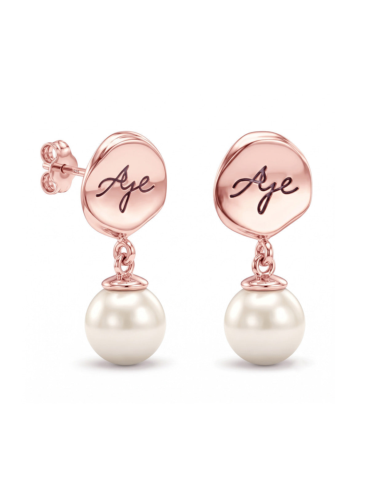 Personalized Engraved Disc Pearl Drop Women's Earrings