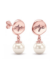 Personalized Engraved Disc Pearl Drop Women's Earrings