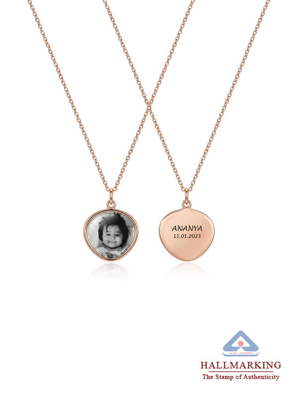 Personalized Rose Gold Photo Engraved Name and Date Disc Necklace