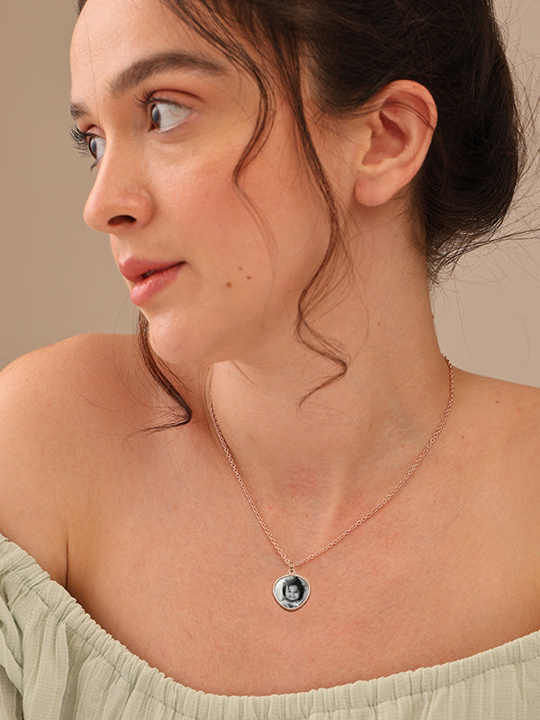 Rose Gold  Photo Engraved Name and Date Disc Necklace
