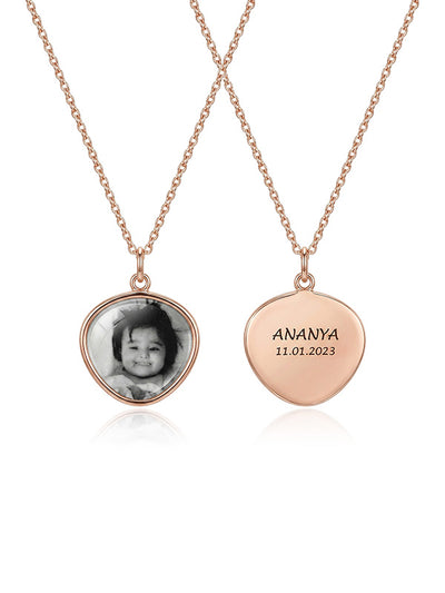 Rose Gold  Photo Engraved Name and Date Disc Necklace