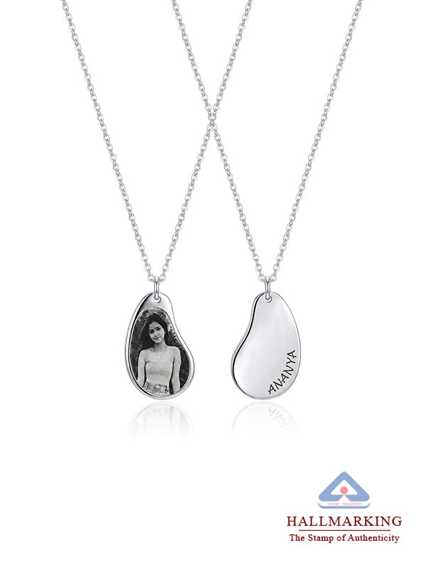 Personalised Photo and Engraved Name Pear Shape Pendant Necklace