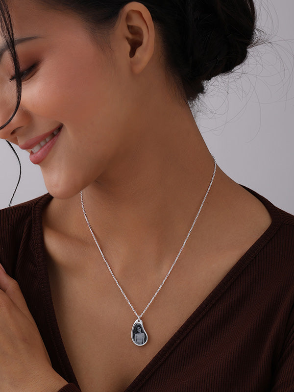 Personalised Photo and Engraved Name Pear Shape Pendant Necklace
