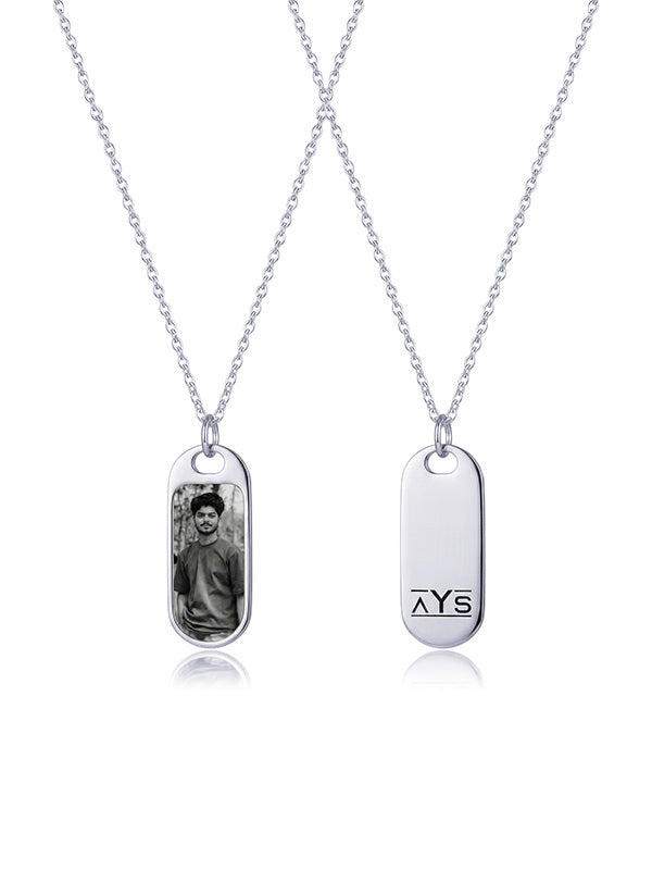 Personalised Photo and Time Dog Tag Pendant Necklace for Men
