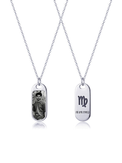 Personalised Photo Engraved Month Name for Birth Sign and Date Pendant Necklace
