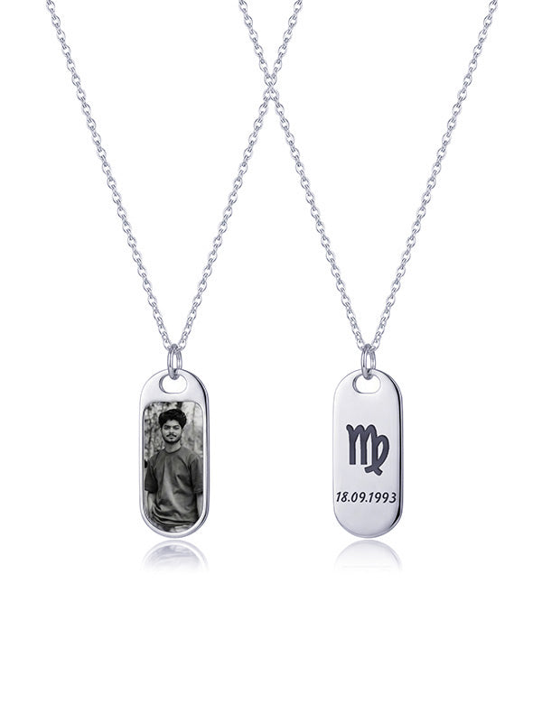 Personalised Photo Engraved Month Name for Birth Sign and Date Pendant Necklace