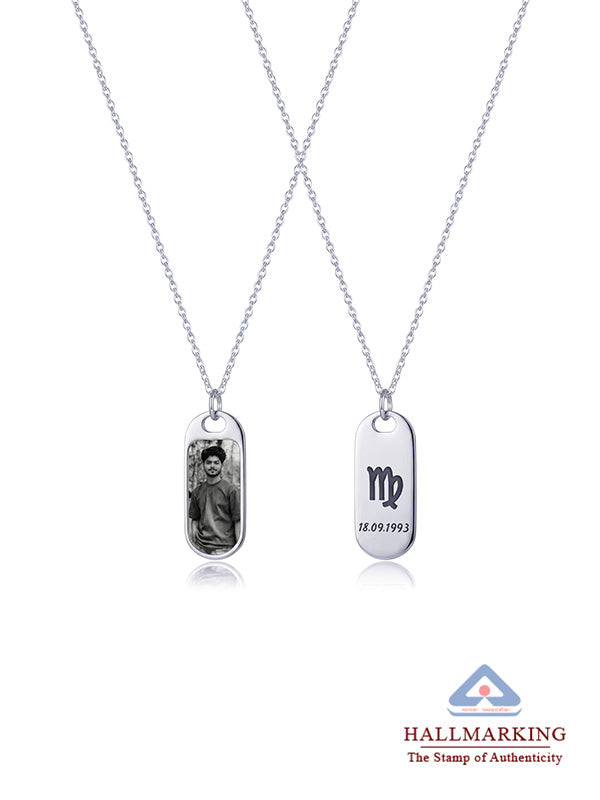 Personalised Photo Engraved Month Name for Birth Sign and Date Pendant Necklace