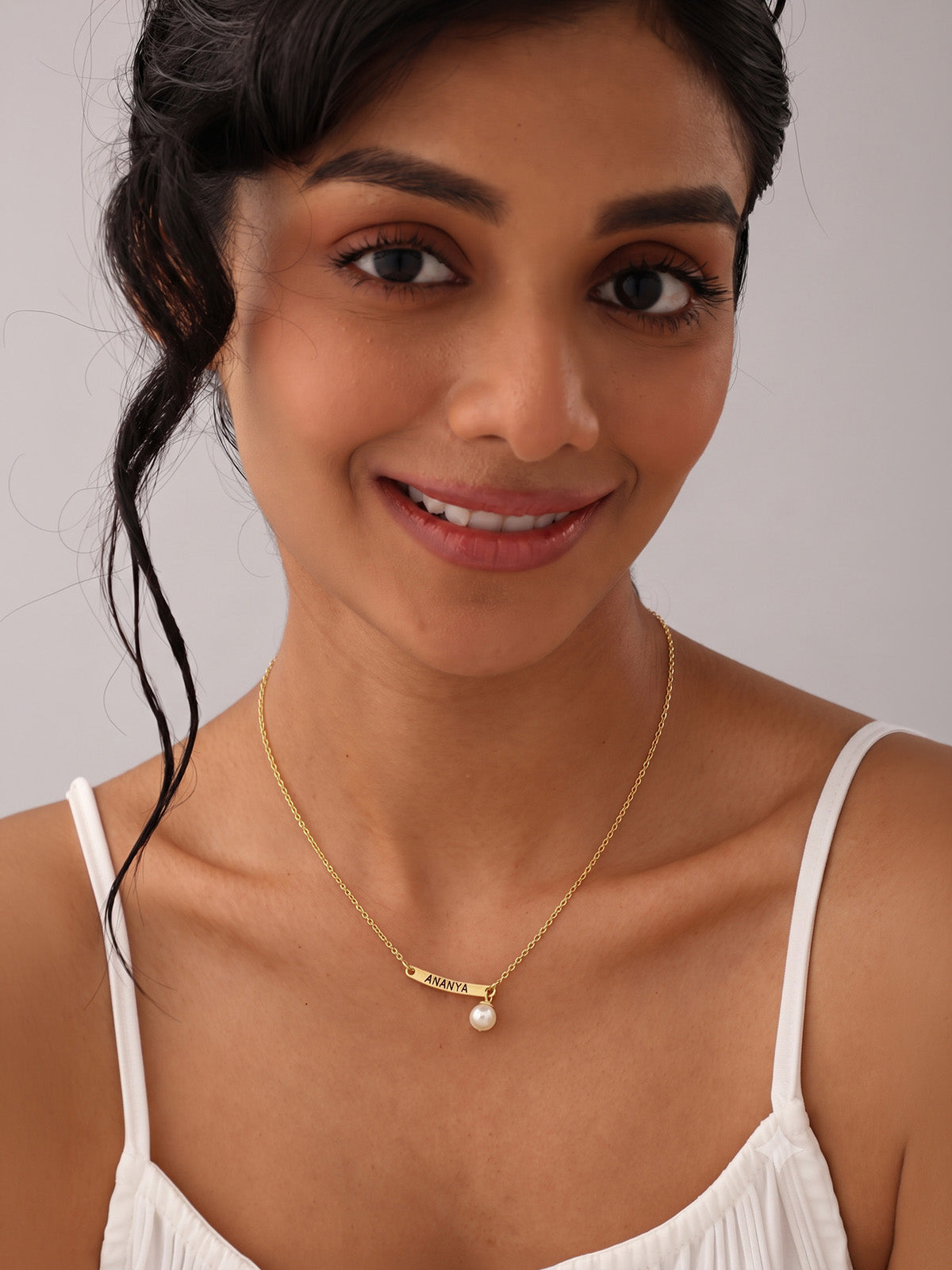 Personalised Name Necklace with Pearl Charm