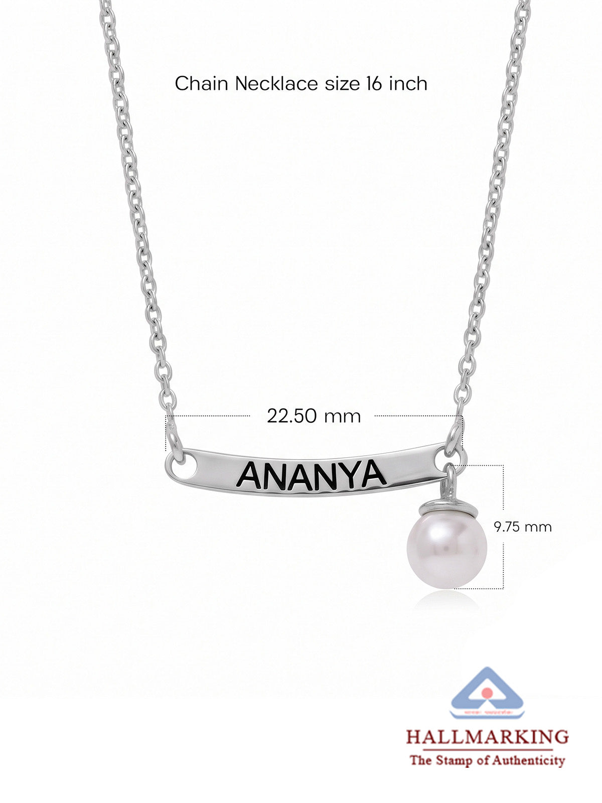 Personalised Engraved Name Bar & Pearl Silver Necklace