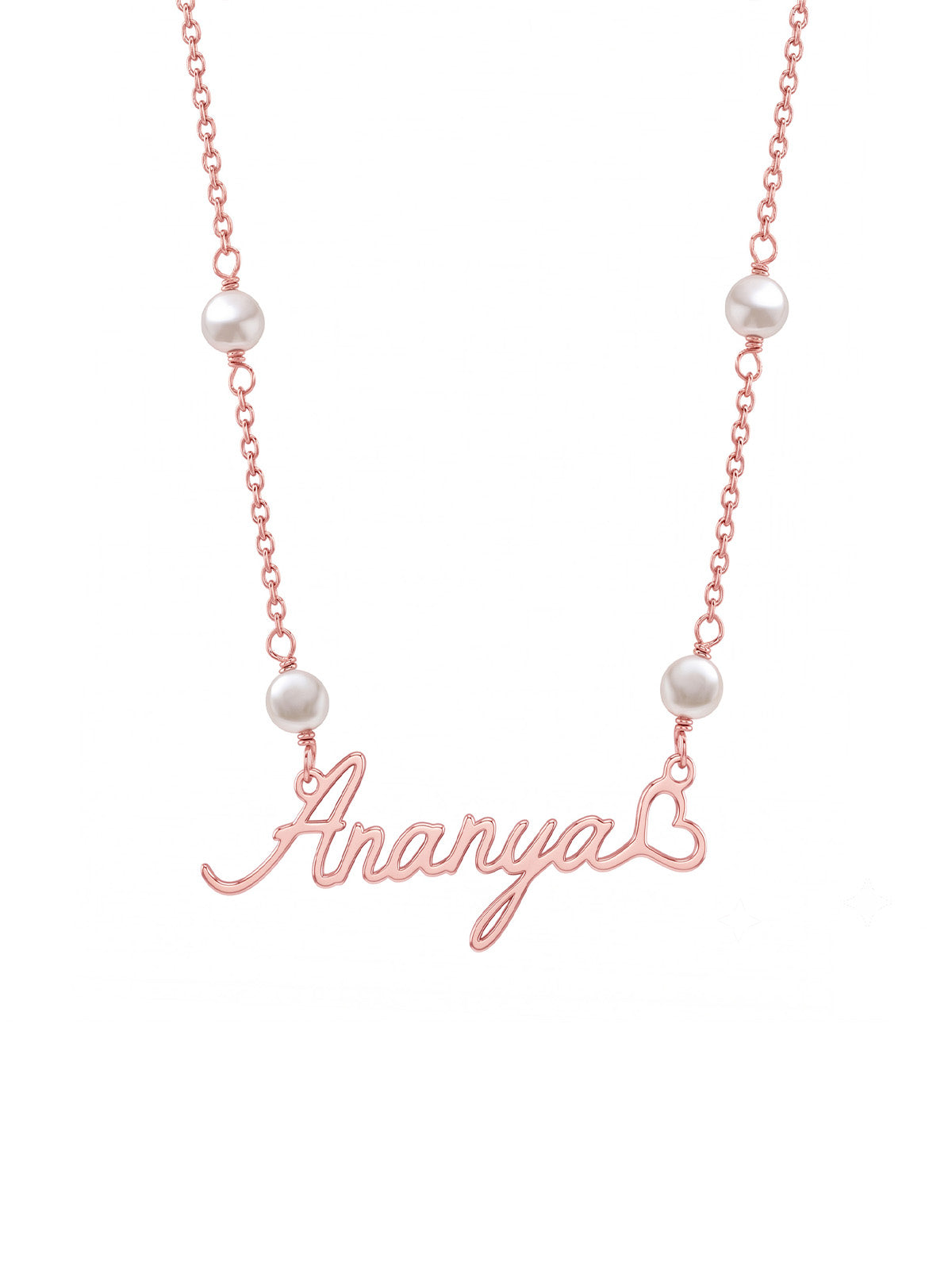 Rose Gold Pearl Heart Name Pendant Necklace