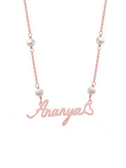 Rose Gold Pearl Heart Name Pendant Necklace