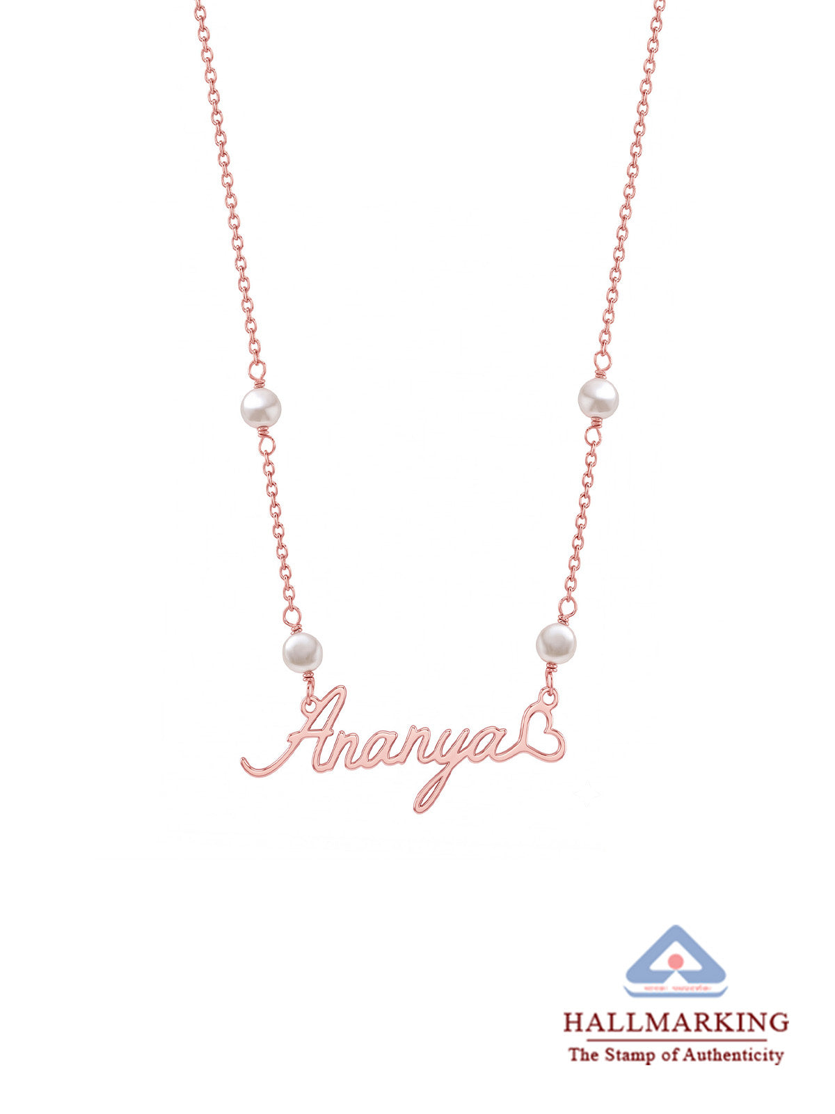 Rose Gold Pearl Heart Name Pendant Necklace