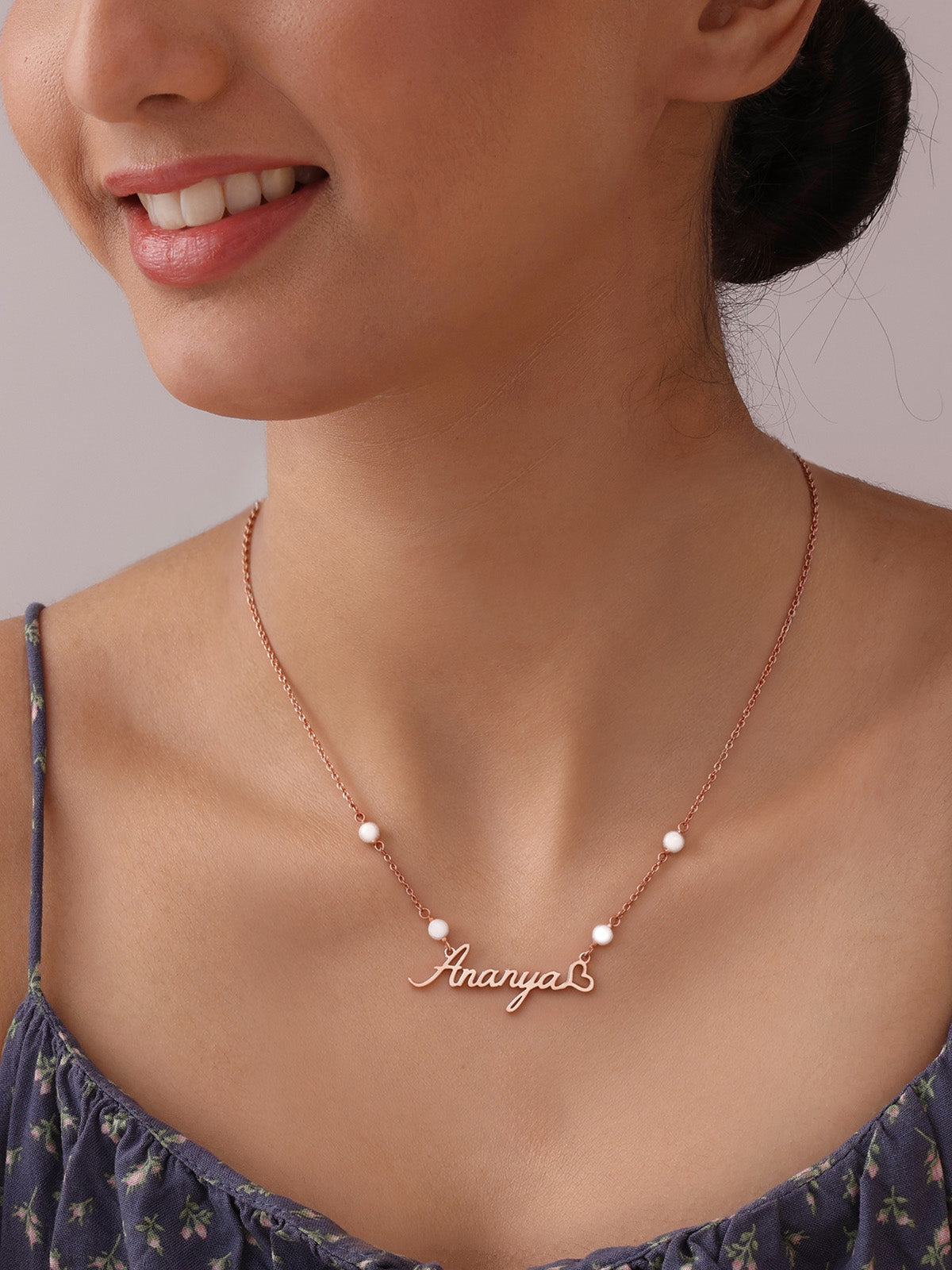 Rose Gold Pearl Heart Name Pendant Necklace