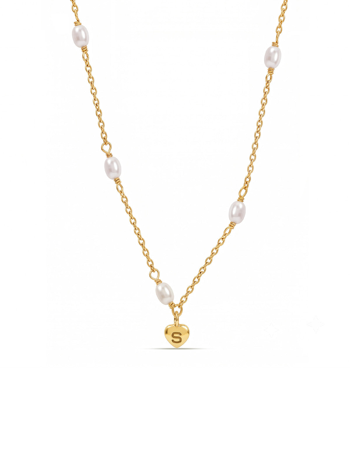 Gold Pearl Initial Heart Charm Necklace