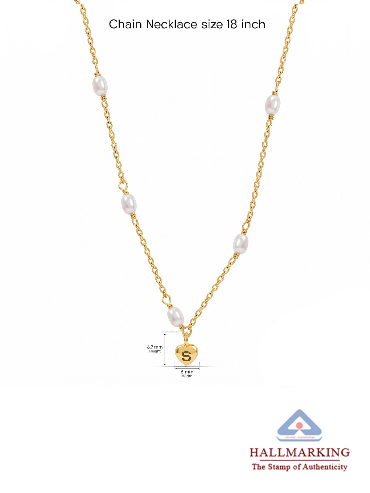 Gold Pearl Initial Heart Charm Necklace