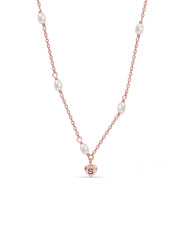 Personalized Initial Heart Charm Pearl Station Women's Necklace