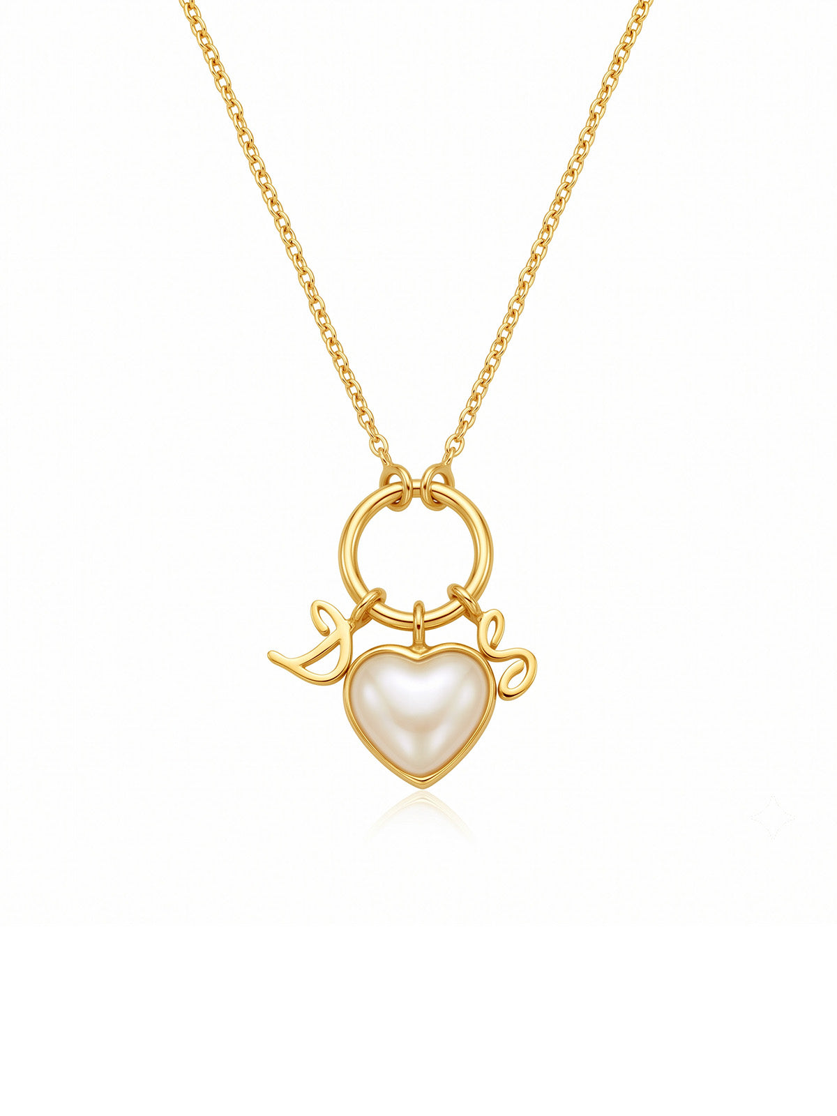 Gold Pearl Heart Charm Ring Necklace