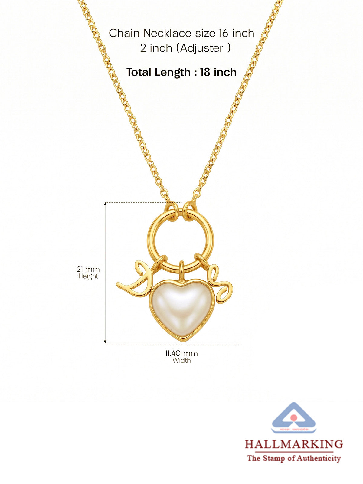 Gold Pearl Heart Charm Ring Necklace