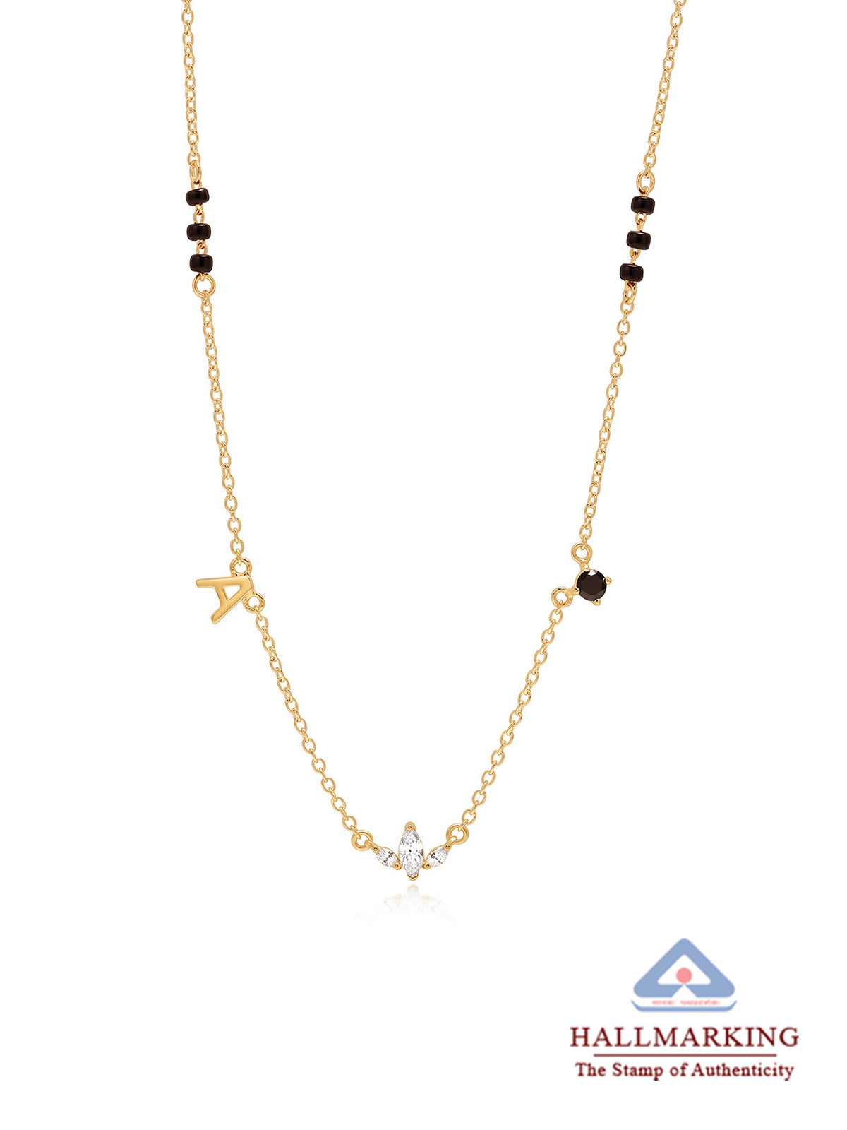 Personalised Black Bead CZ Necklace for Women