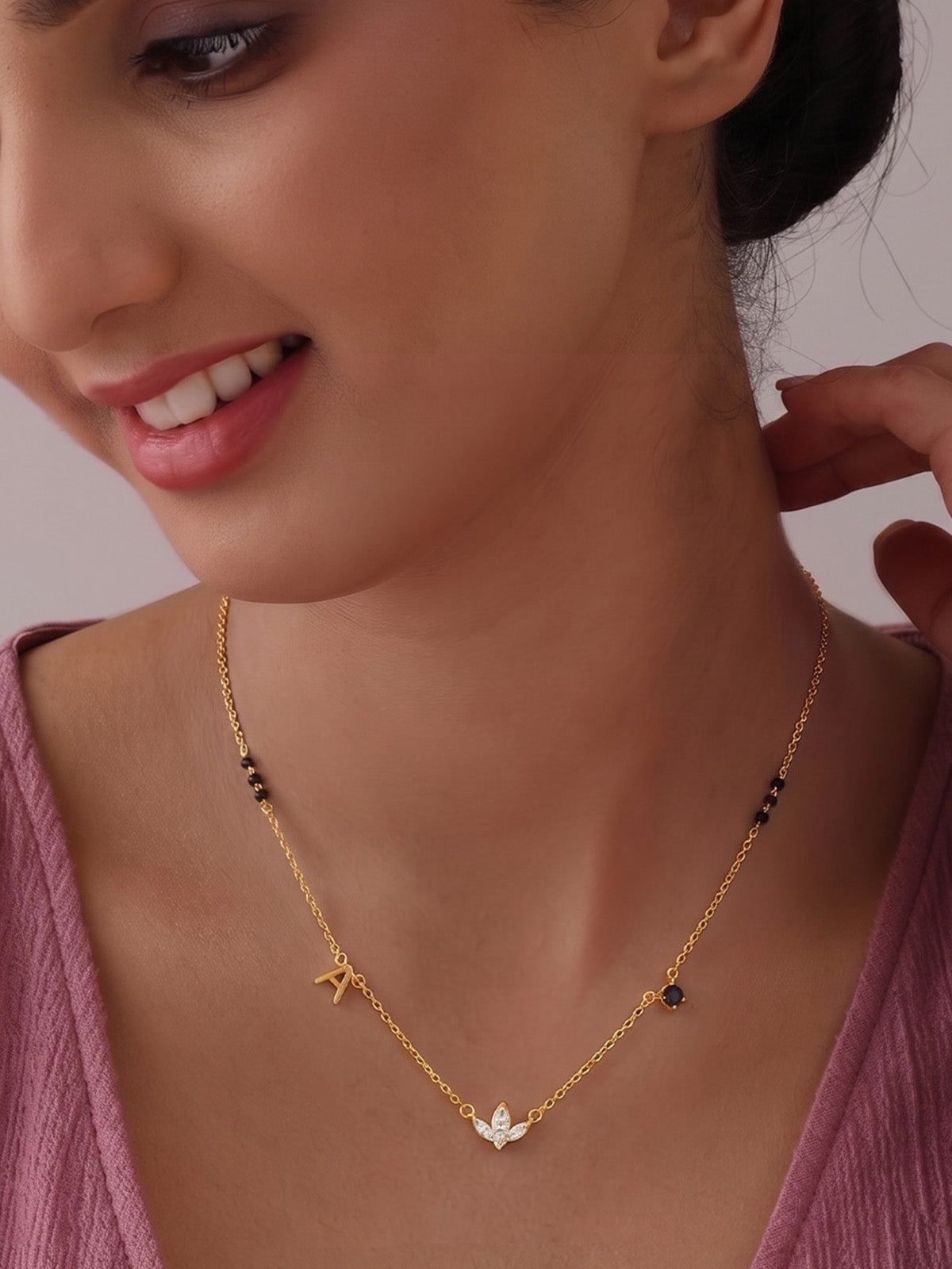 Personalised Black Bead CZ Necklace for Women