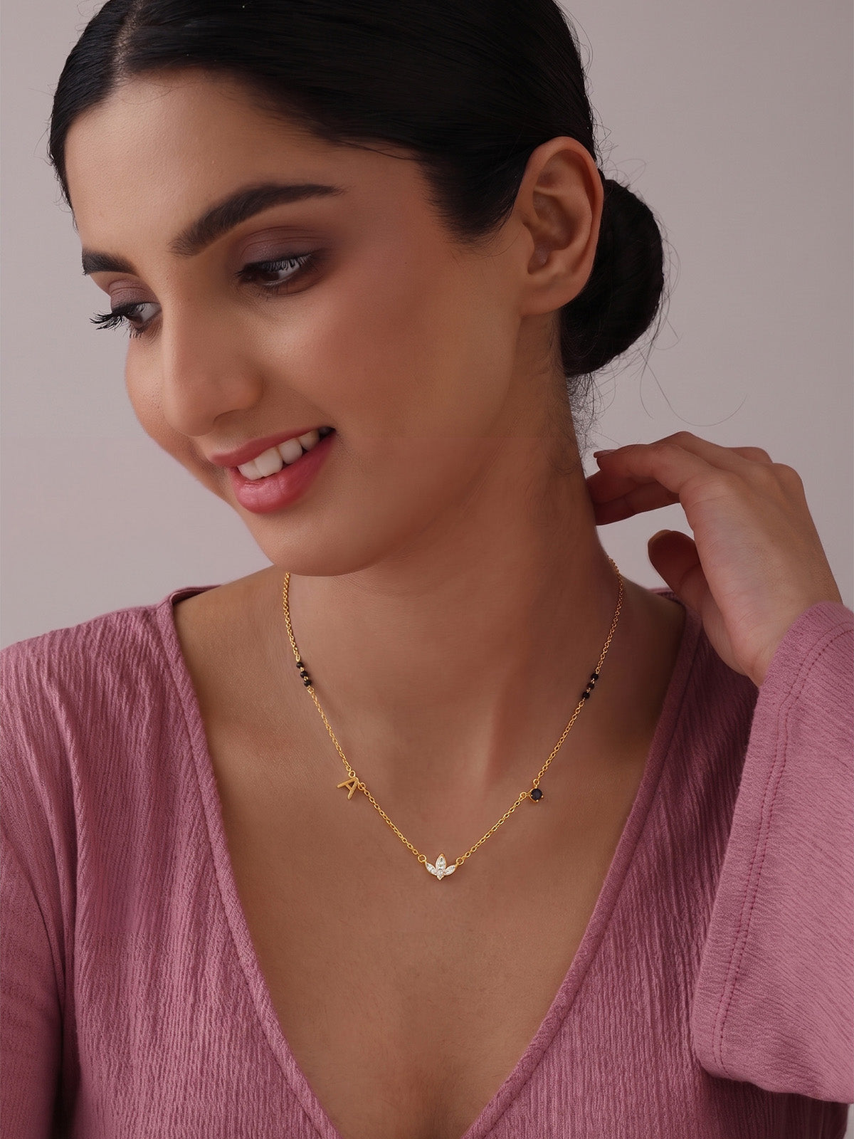 Personalised Black Bead CZ Necklace for Women