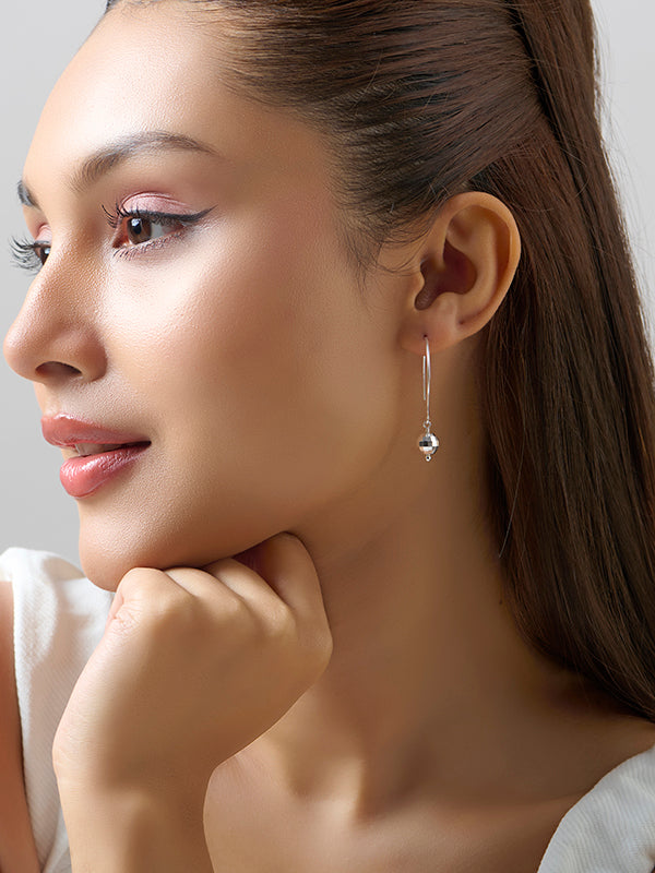 925 Sterling Silver Threader Wire Hammered Mirror Ball Disco Ball Drop Dangle Earring for Women