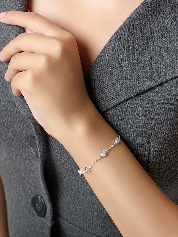 CZ Bezel Station Cable Bracelet