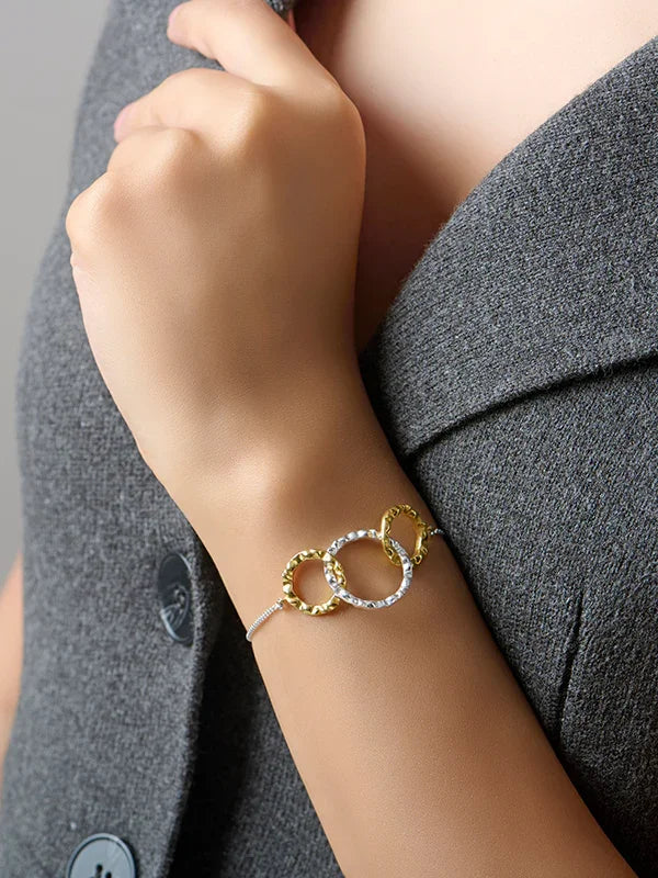Elara Two-Tone Interlocking Circles Adjustable Bracelet