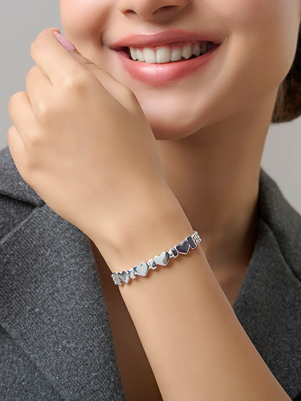 925 Sterling Silver Italian Multi Heart Beaded Bracelet for Women Teen