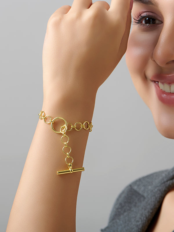 Gold-Plated T-Bar Interlock Bracelet