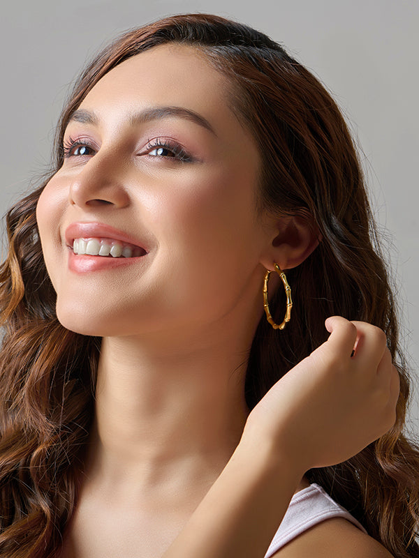 Gold Bamboo Click-Top Hoop Earrings 42mm