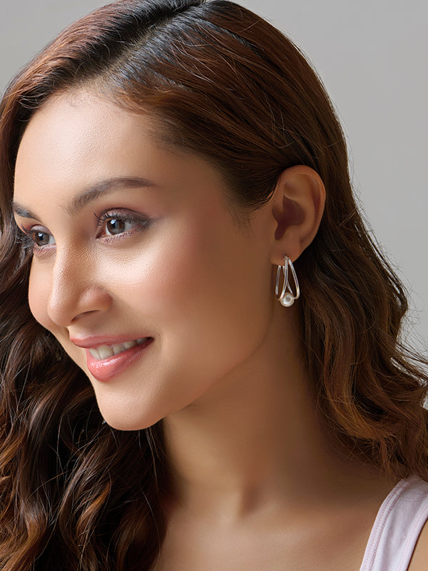 Silver Pearl Oval Hoops