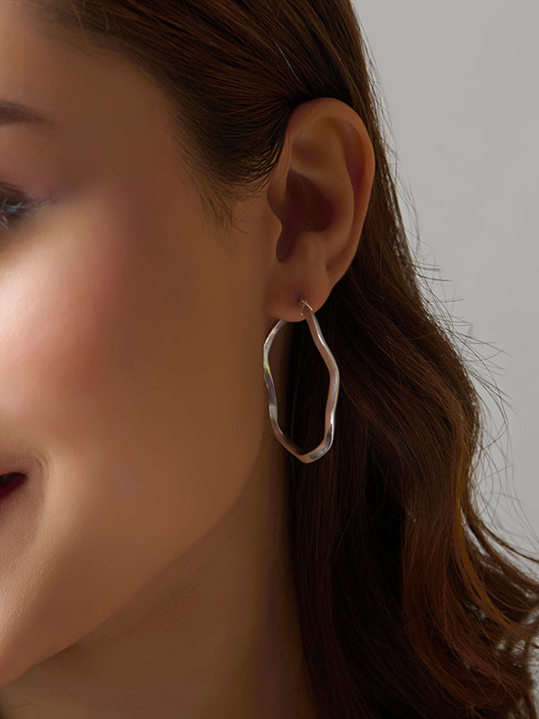 Silver Wave Twist Hoops