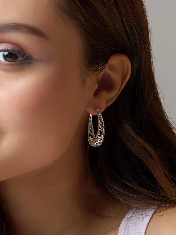 Oval Filigree Click-Top Hoops