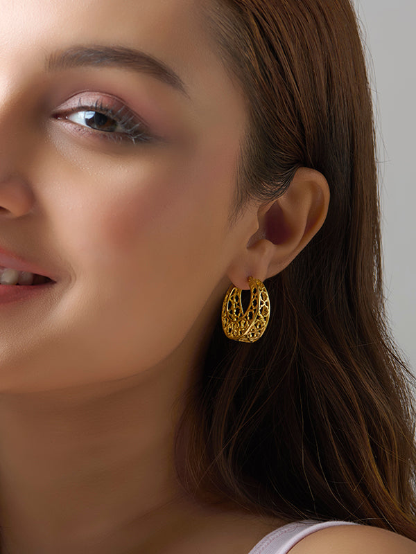 Mesh Filigree Basket-Weave Hoops