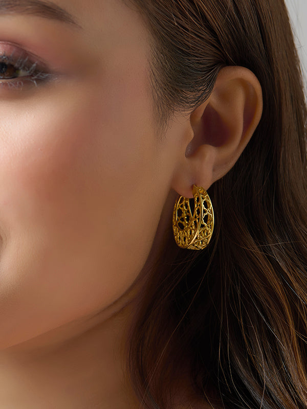 Mesh Filigree Basket-Weave Hoops