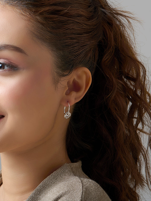 Rose Flower CZ Leverback Earrings